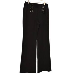 White House Black Market Slim Flare Black Dress Ponte Pants Sz 8 Lace Up Detail
